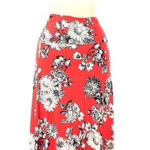 Loveappella Vibrant Red Floral Maxi Skirt